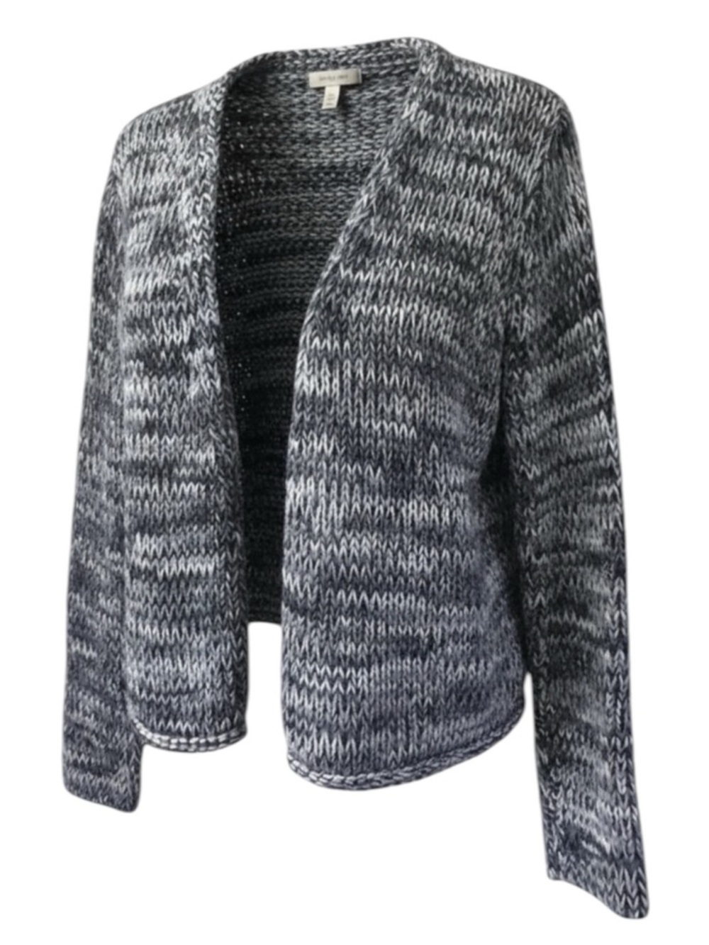 J. Jill Marled Blue Charcoal Cotton Cardigan Large Open Front Chunky Knit Cozy - Picture 3 of 15